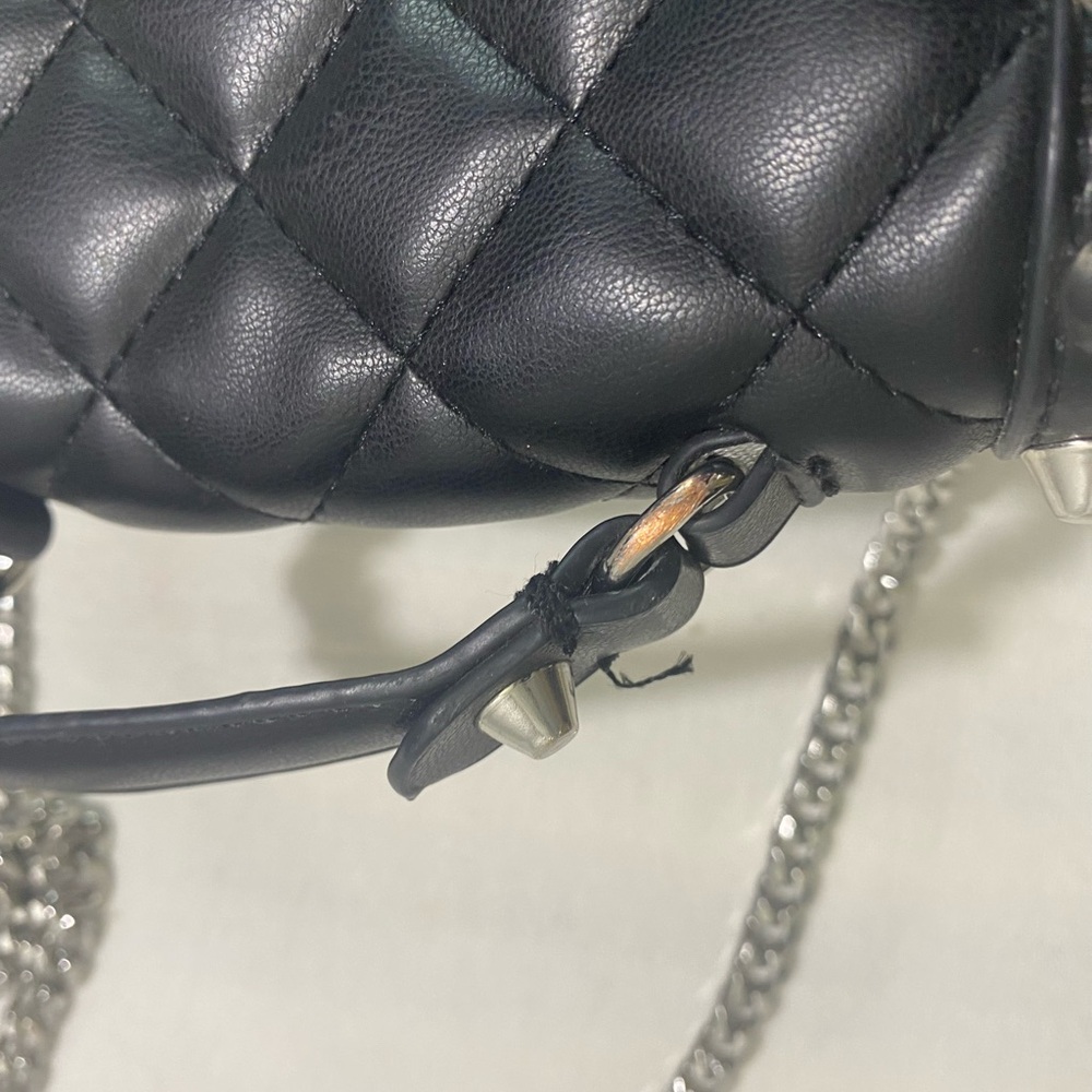 Zara Black Quilted Studded Crossbody Bag Chain Strap O Ring Mini Purse - Picture 6 of 10